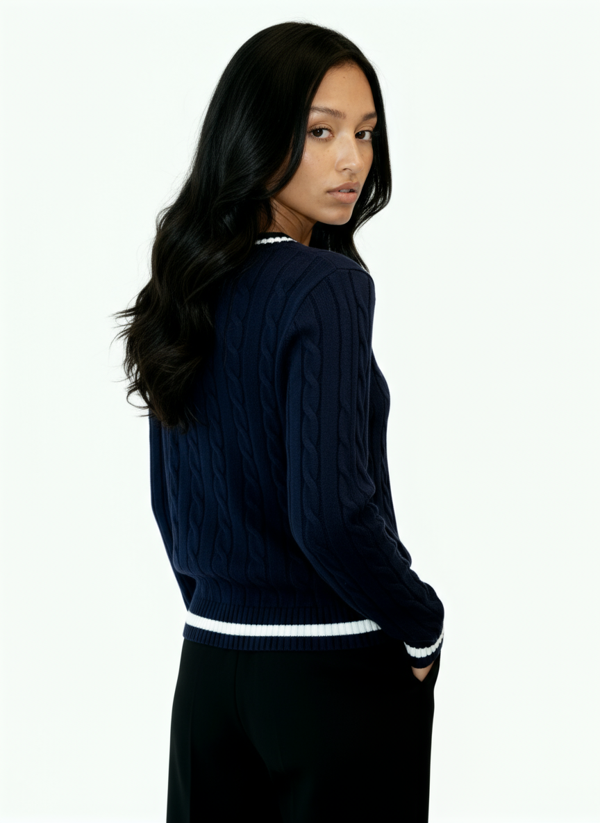 Valeria Women's V-Neck Sweater - Navy