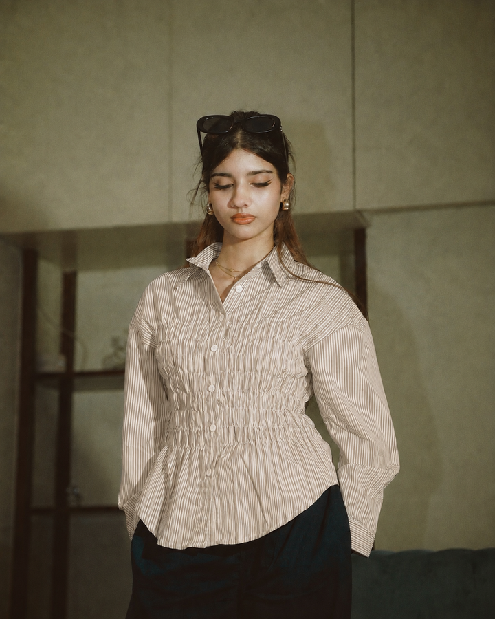 Women’s Fitted Striped Beige Shirt