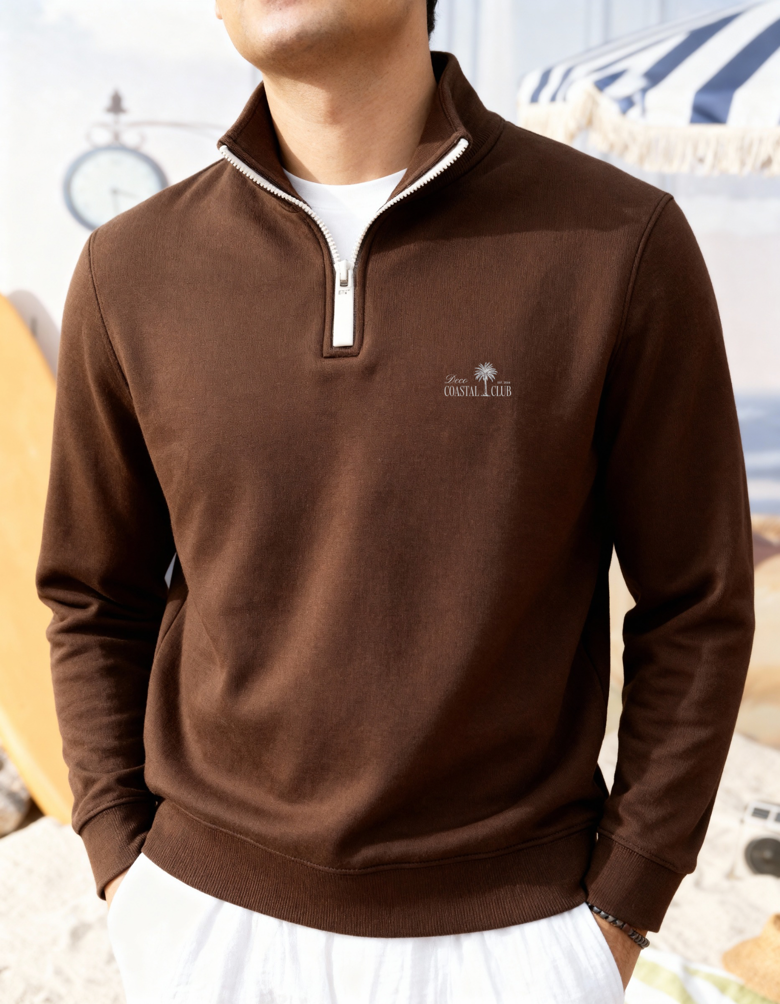 Deco Coastal Club Fleece Quarter Zip - Brown