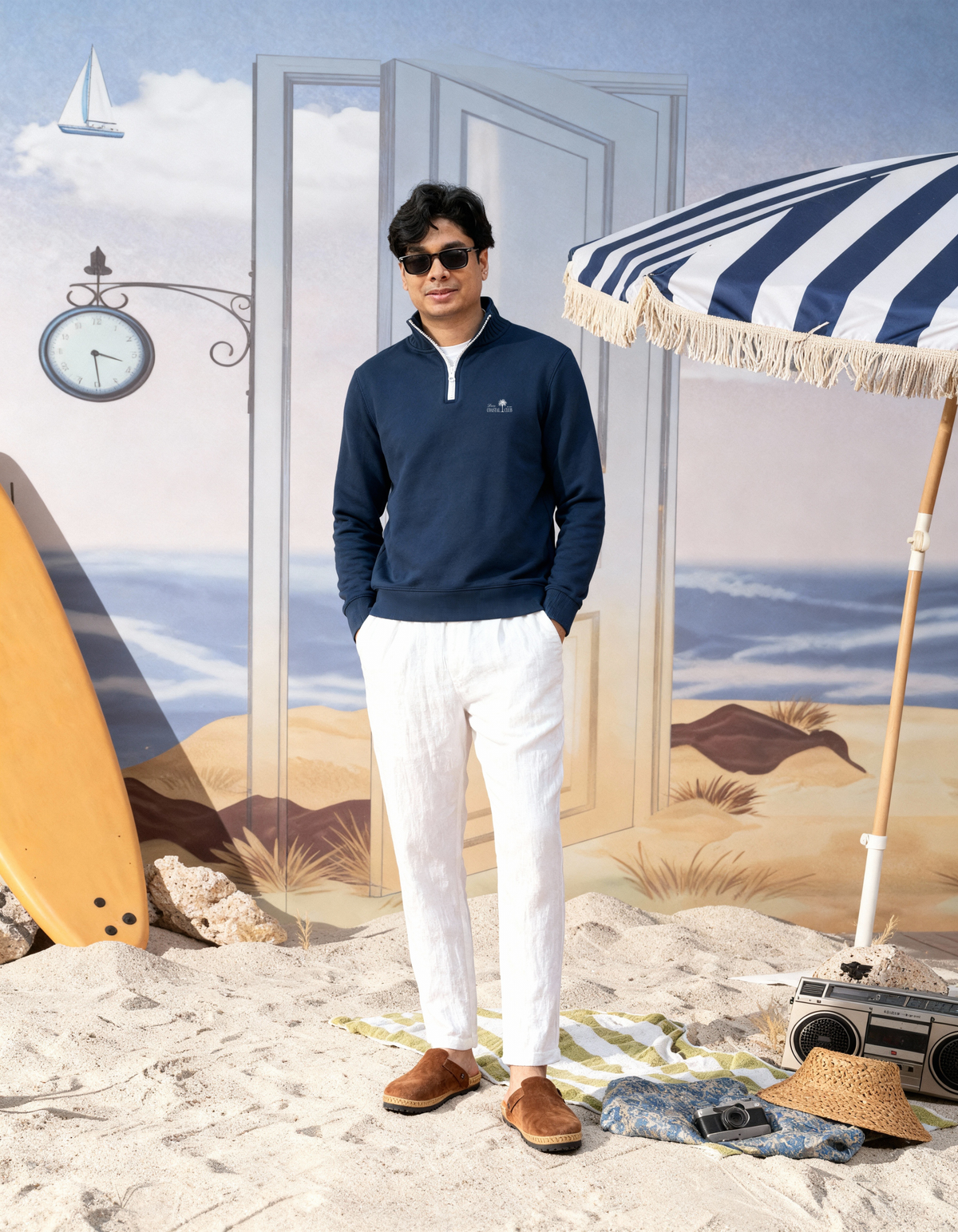 Deco Coastal Club Fleece Quarter Zip - Navy Blue