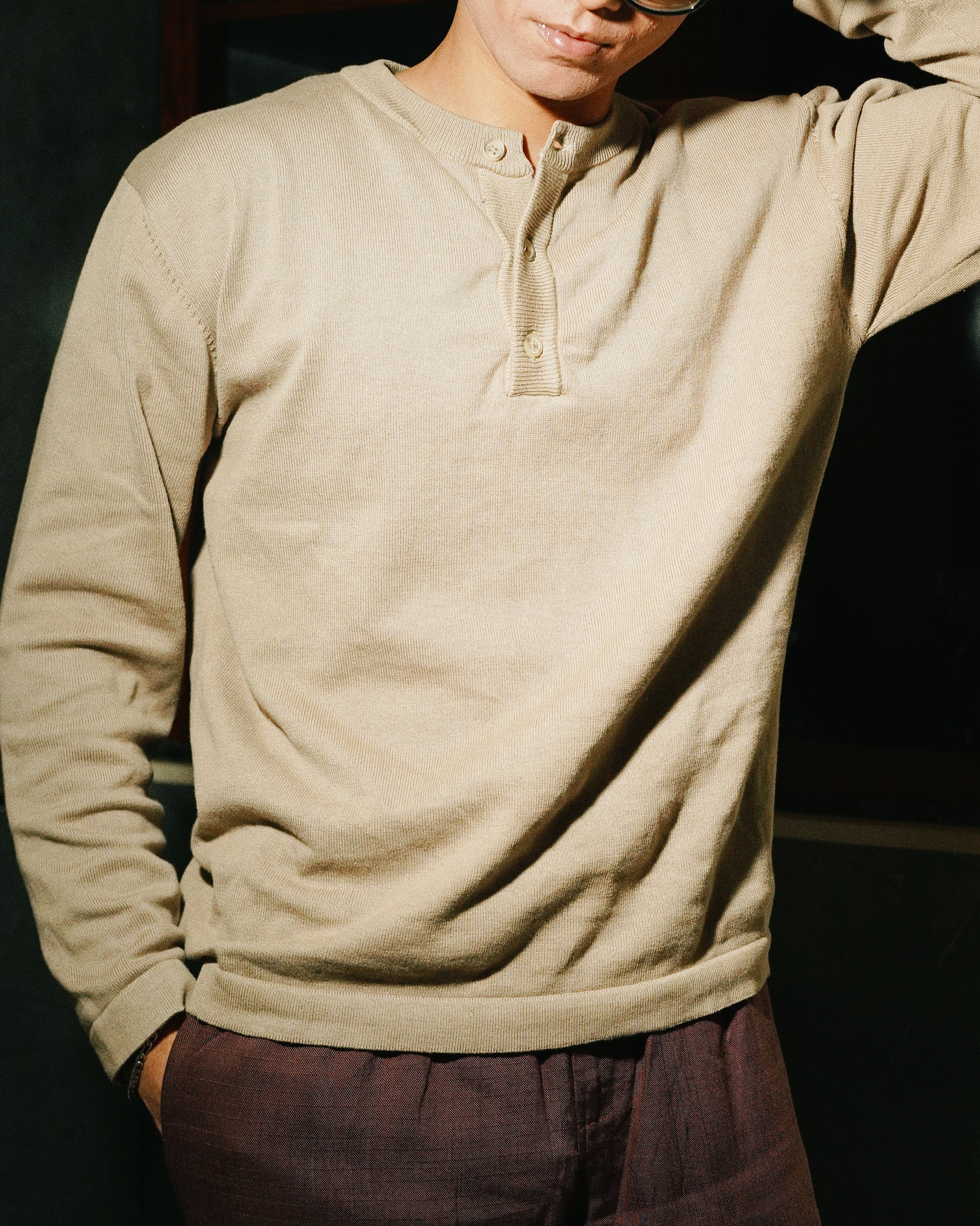 Knit Henley Tshirt - Beige