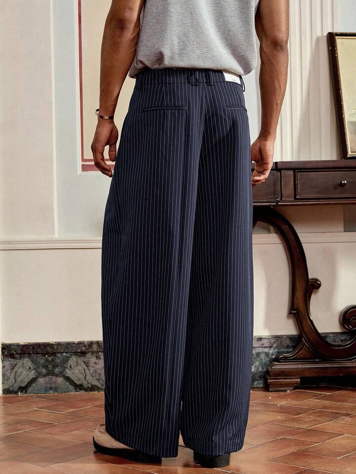 Unisex Prestige Pleated Pinstripe Pant - Striped Navy Blue