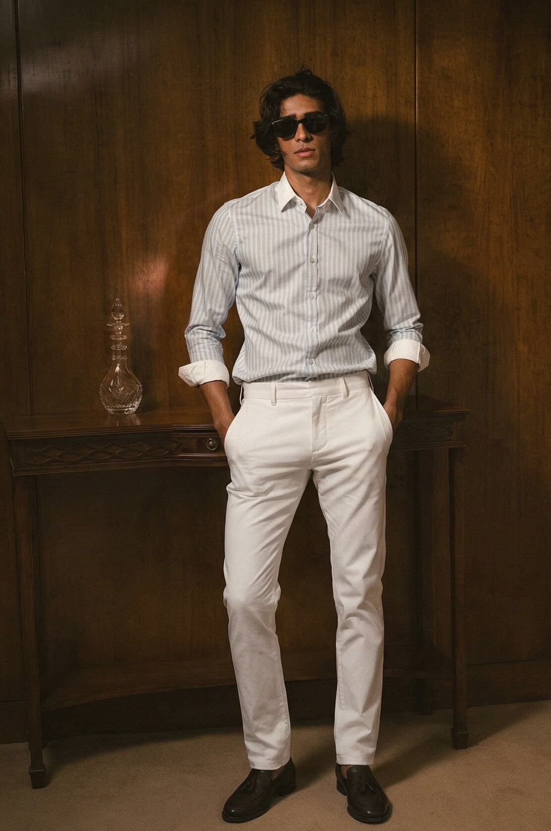 Striped Light Blue Contrast Collar Shirt