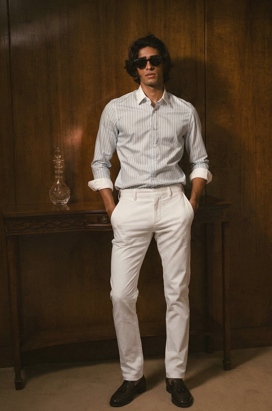 Striped Light Blue Contrast Collar Shirt - Image 2