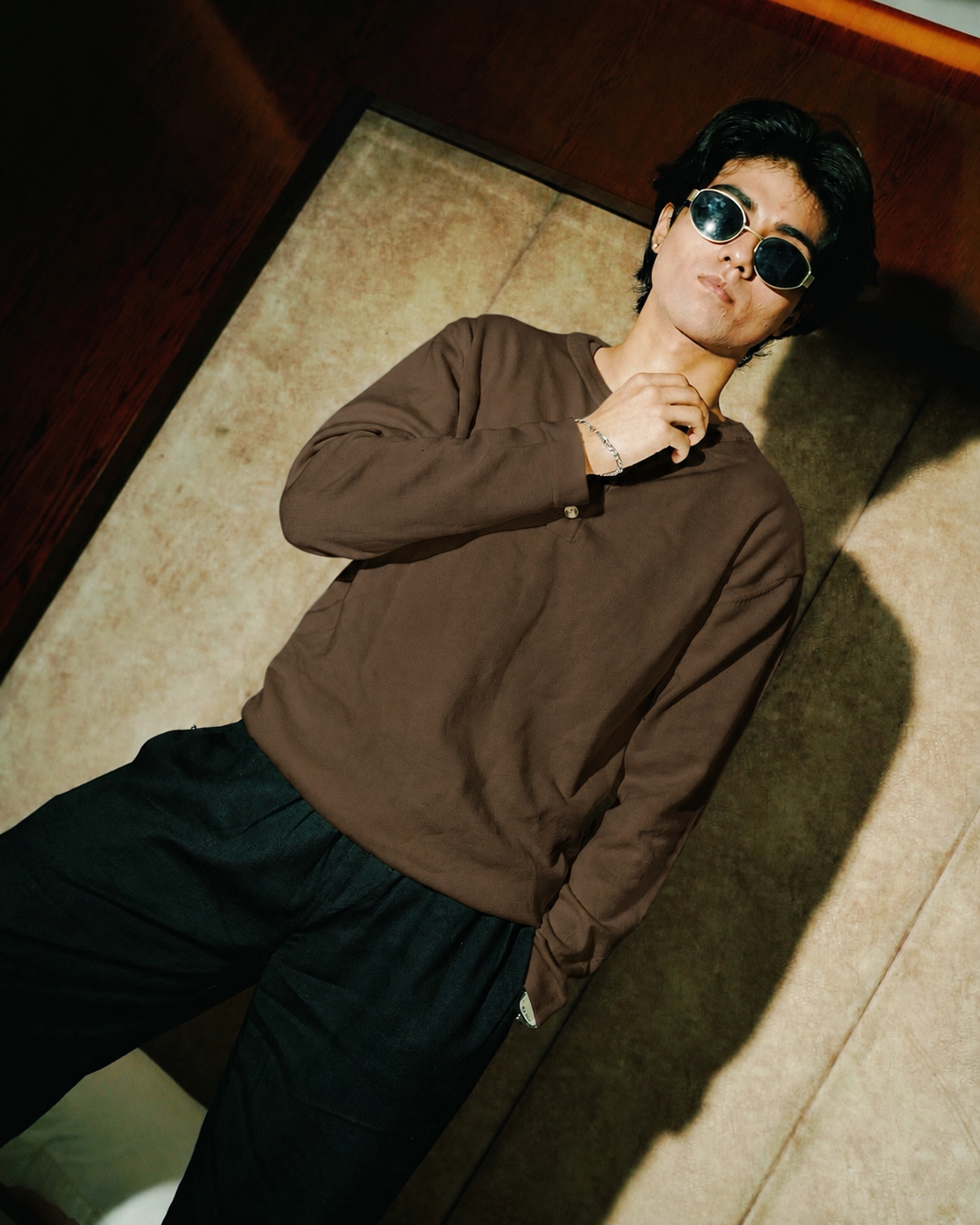 Knit Henley Tshirt - Brown