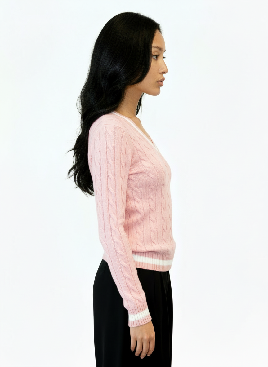 Valeria Women's V-Neck Sweater - Pink