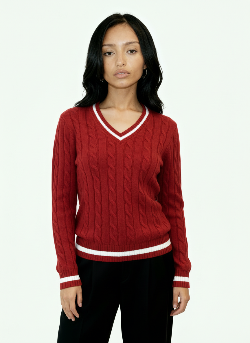 Valeria Women's V-Neck Sweater - Cherry Red