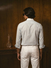 Striped Light Blue Contrast Collar Shirt