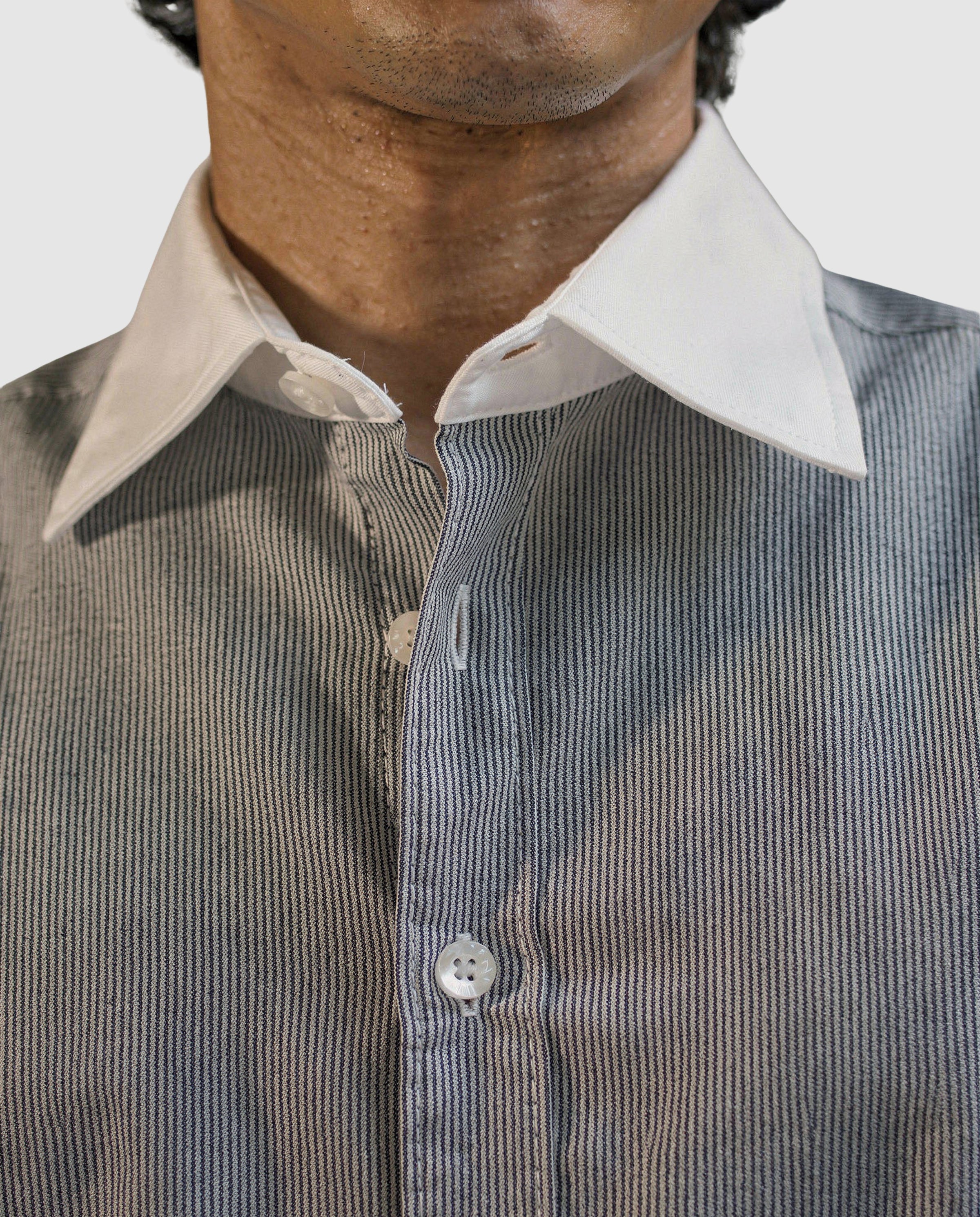 Striped Black and White Contrast Collar Shirt