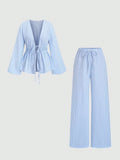 Women's Striped Set (Top + Bottom) - Blue