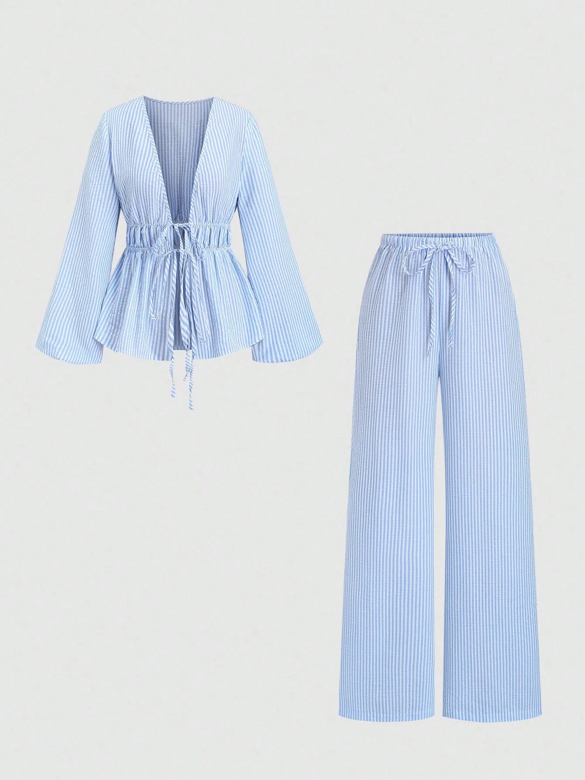 Women's Striped Set (Top + Bottom) - Blue