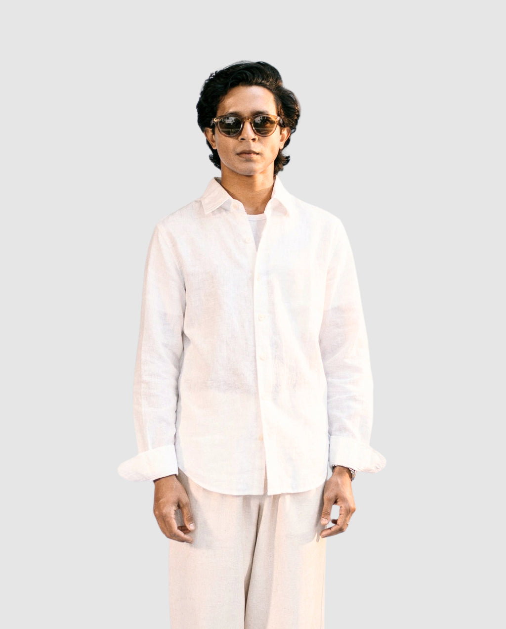 White Linen Shirt with European Collar