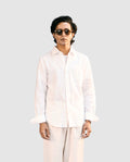 White Linen Shirt with European Collar