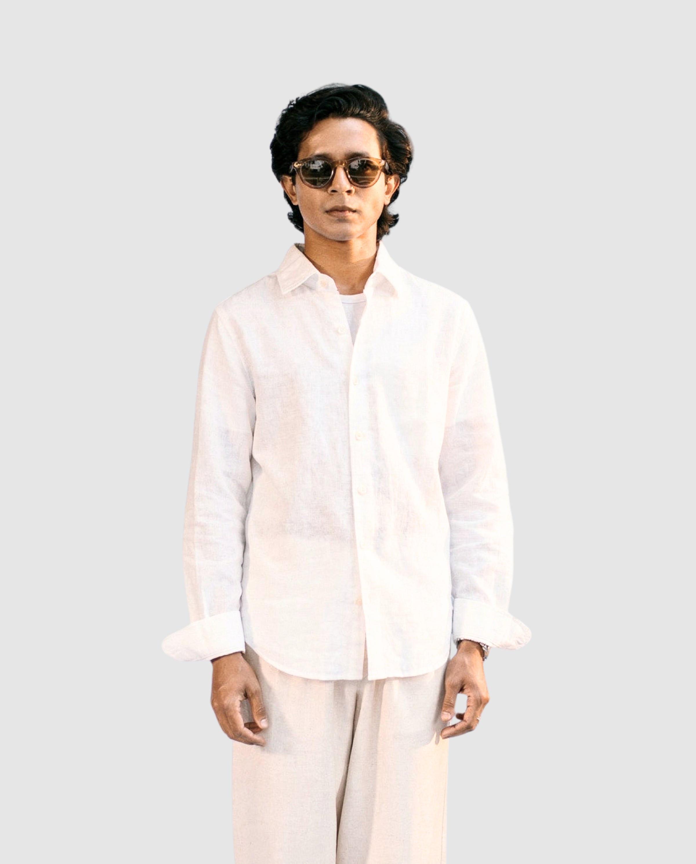 White Linen Shirt with European Collar