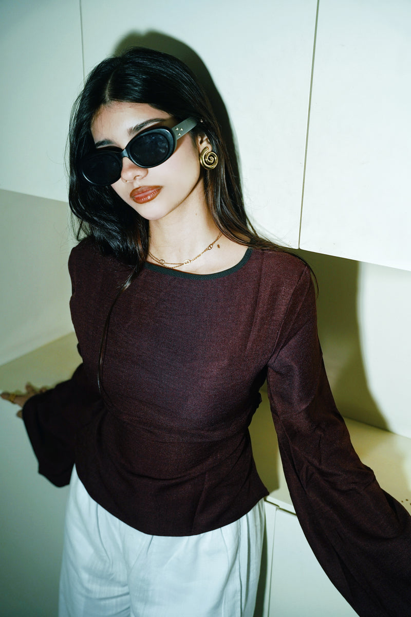 Women’s Flared Sleeve Top - Maroon