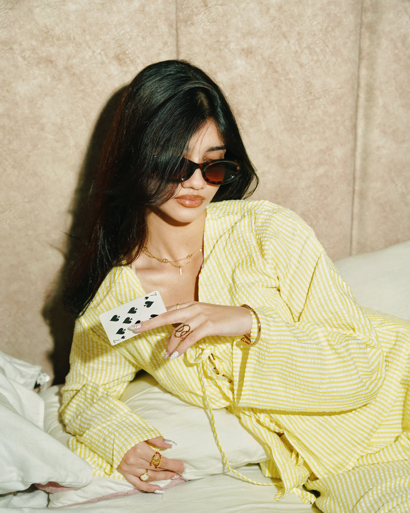 Women's Striped Set (Top + Bottom) - Yellow