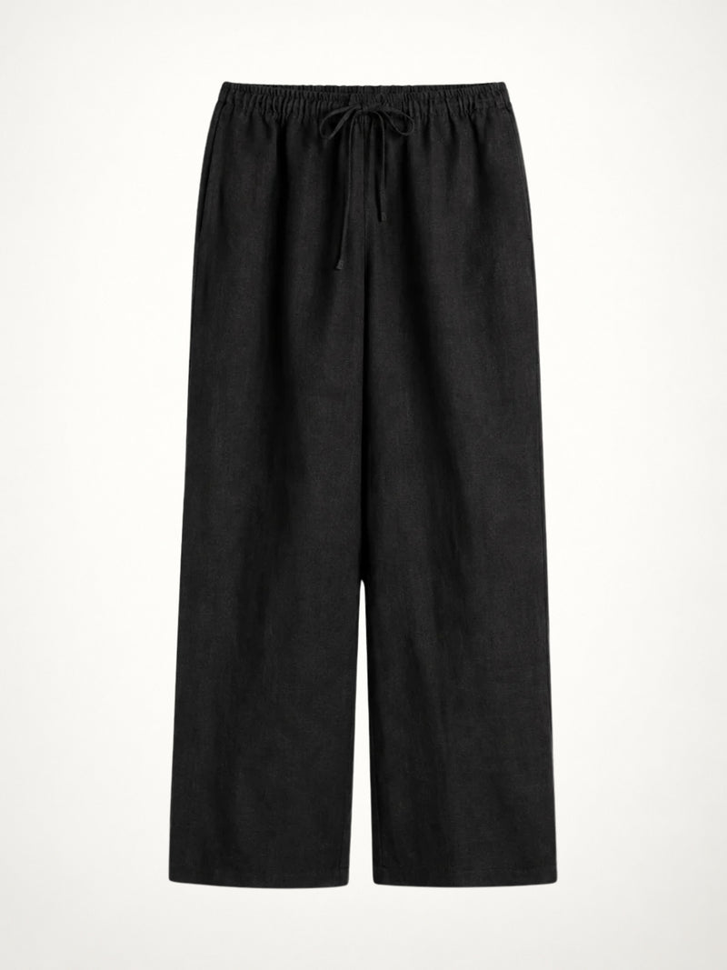 Unisex Wide-Legged Linen Pants - Black