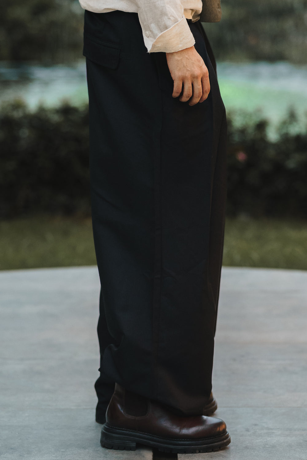 Unisex Prestige Pleated Pinstripe Pant - Black