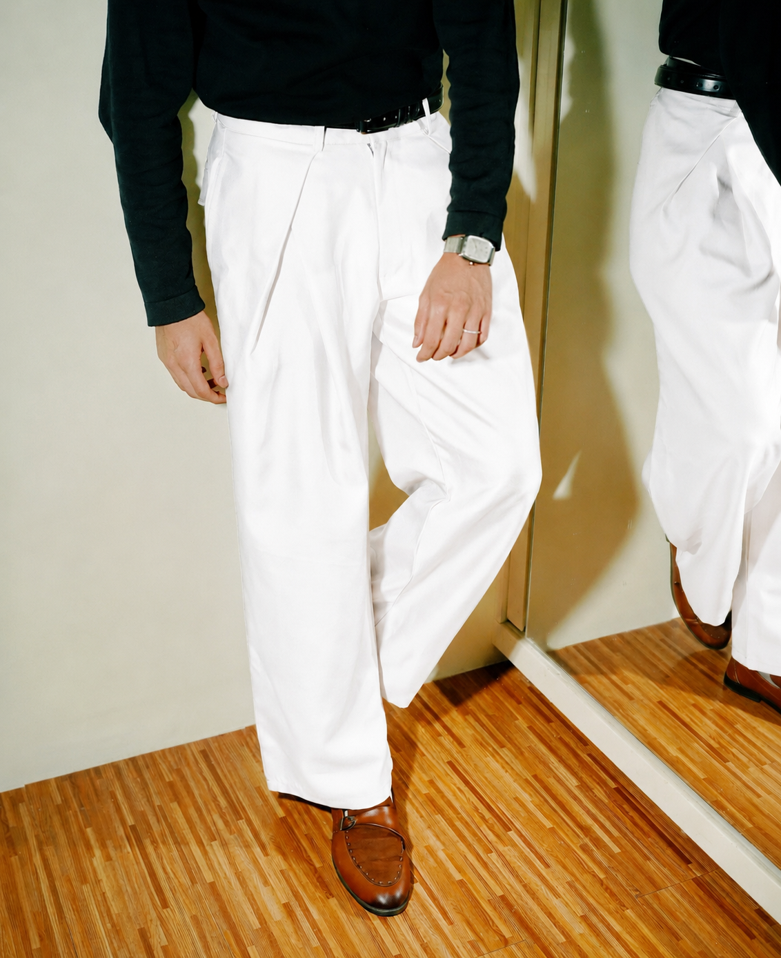 Unisex Prestige Pleated Pinstripe Pant - White