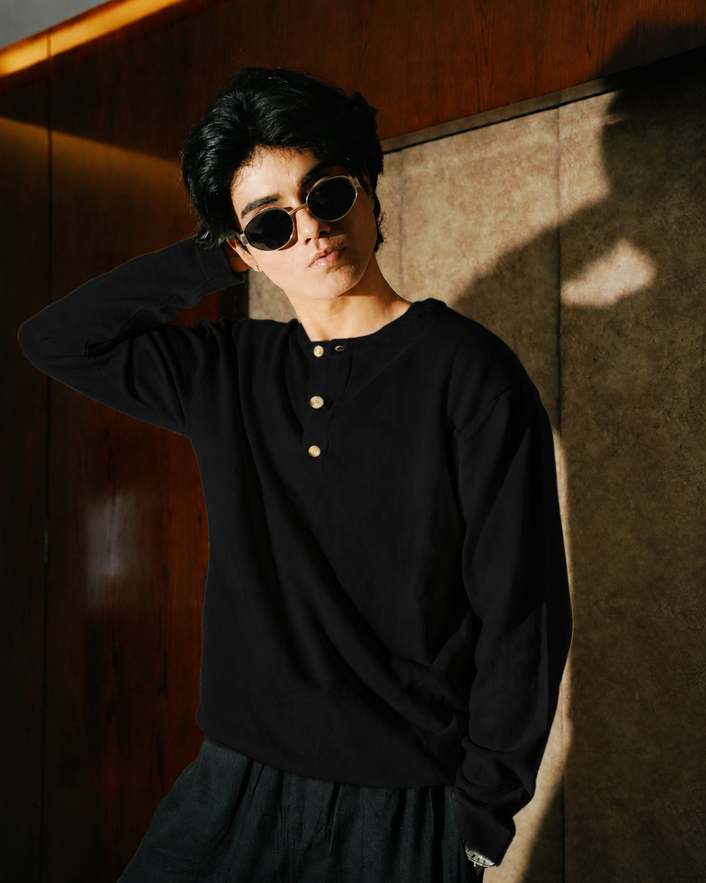 Knit Henley Tshirt - Black