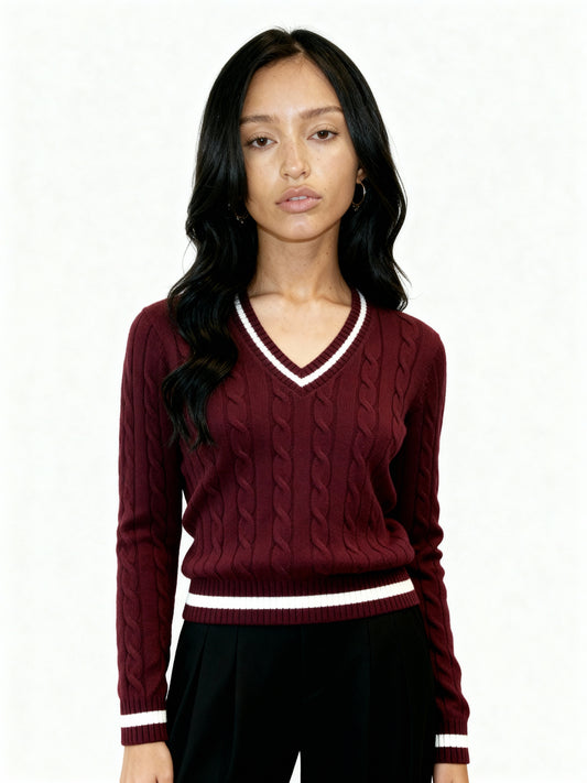 Valeria Women's V-Neck Sweater - Maroon