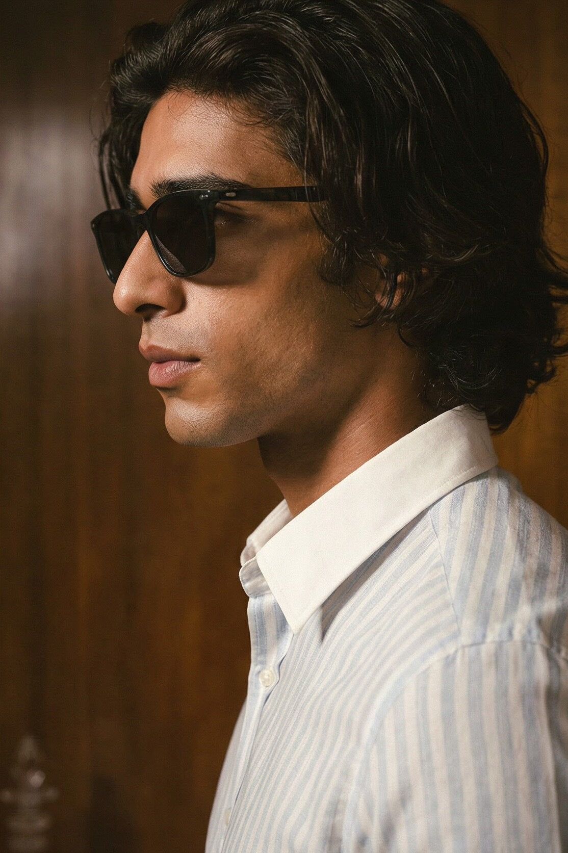 Striped Light Blue Contrast Collar Shirt