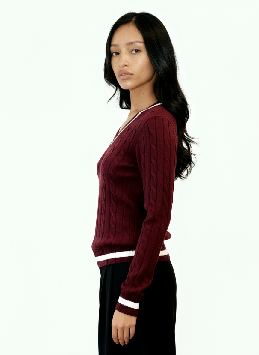 Valeria Women's V-Neck Sweater - Maroon
