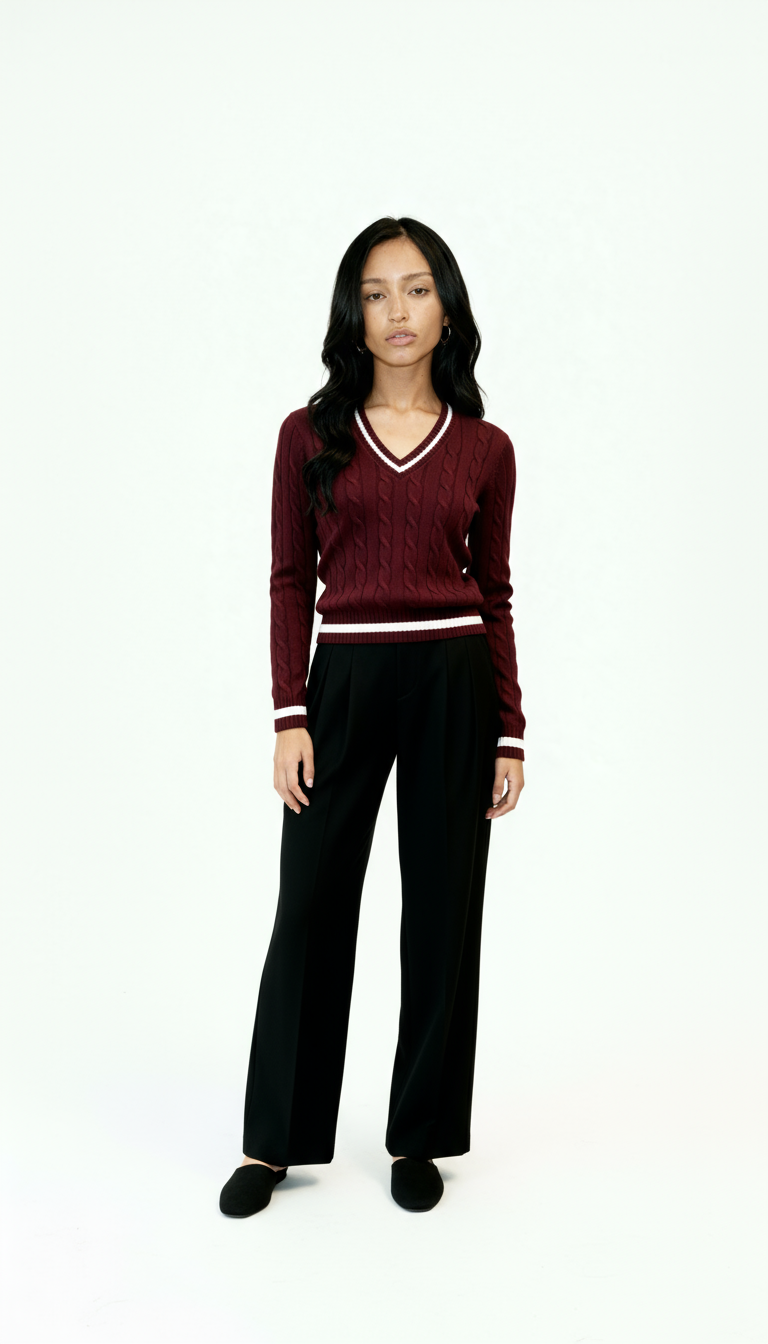 Valeria Women's V-Neck Sweater - Maroon