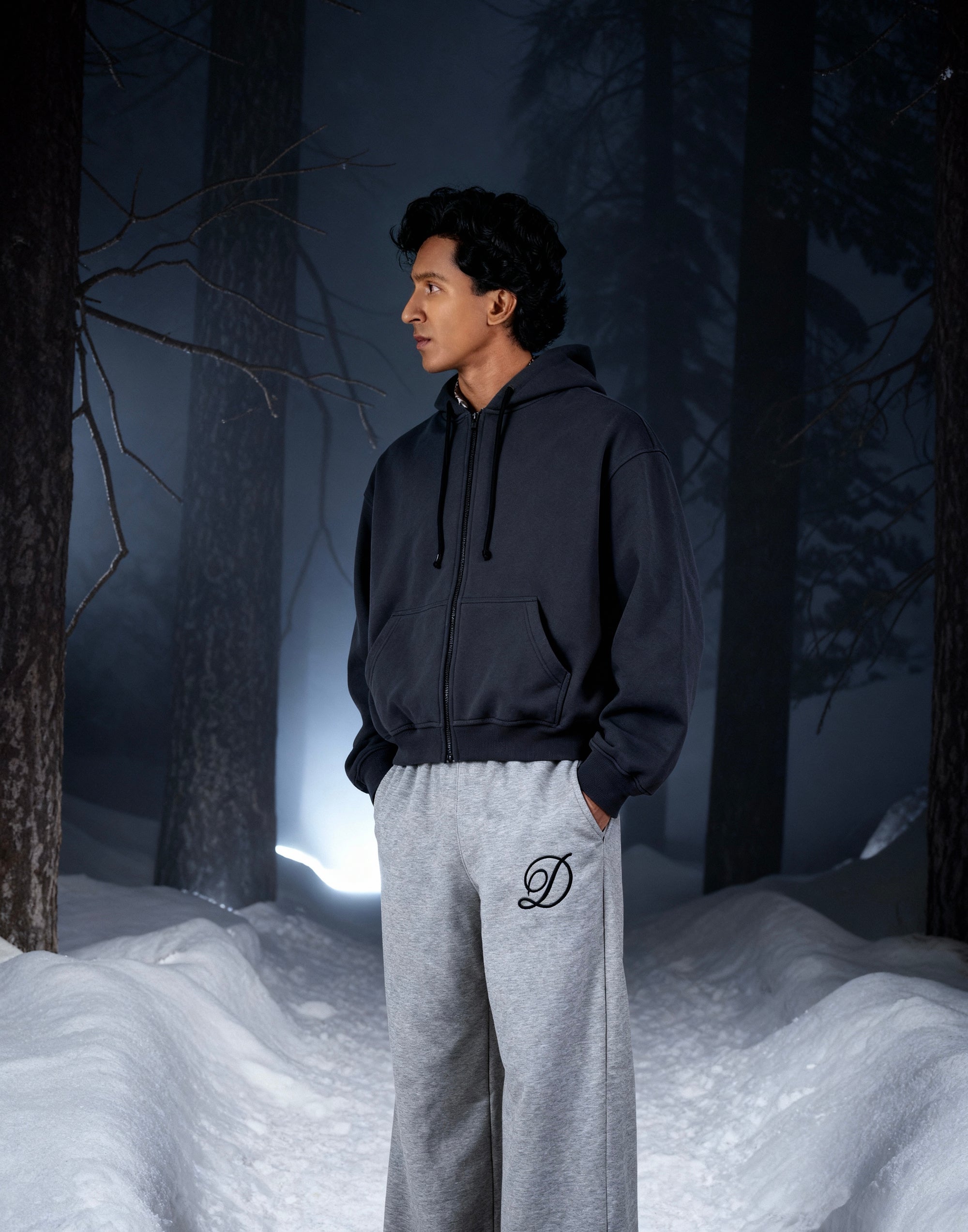 Boxy Fit Oversized Cropped Hoodie - Charcoal Grey