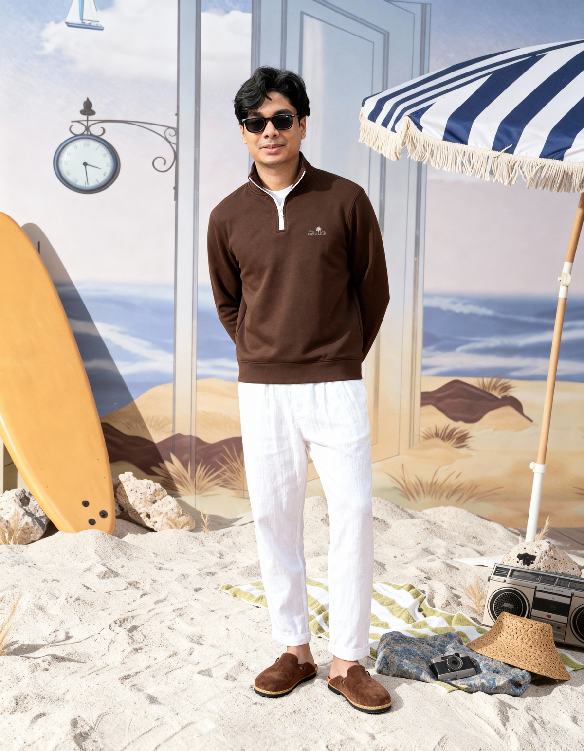 Deco Coastal Club Fleece Quarter Zip - Brown