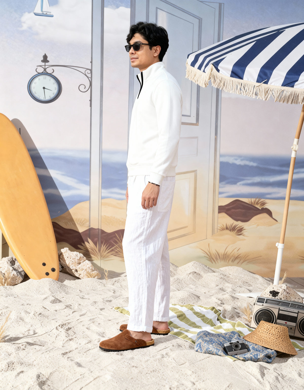 Deco Coastal Club Fleece Quarter Zip - White