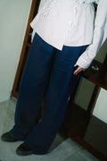 Unisex Wide-Legged Linen Pants - Navy Blue