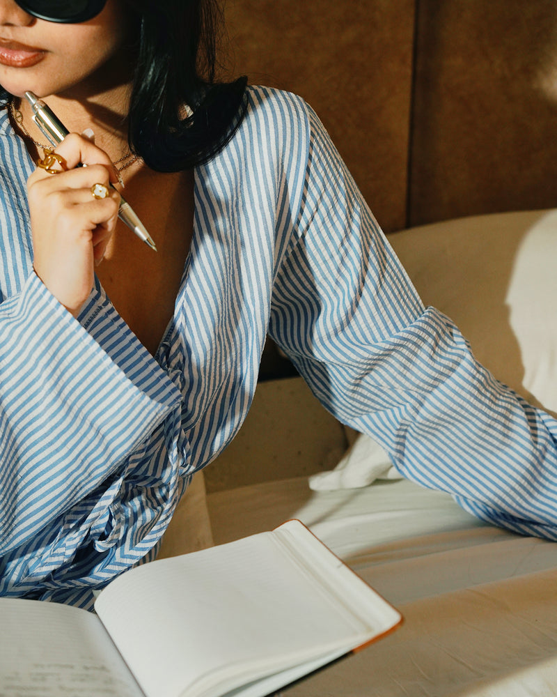 Women's Striped Set (Top + Bottom) - Blue