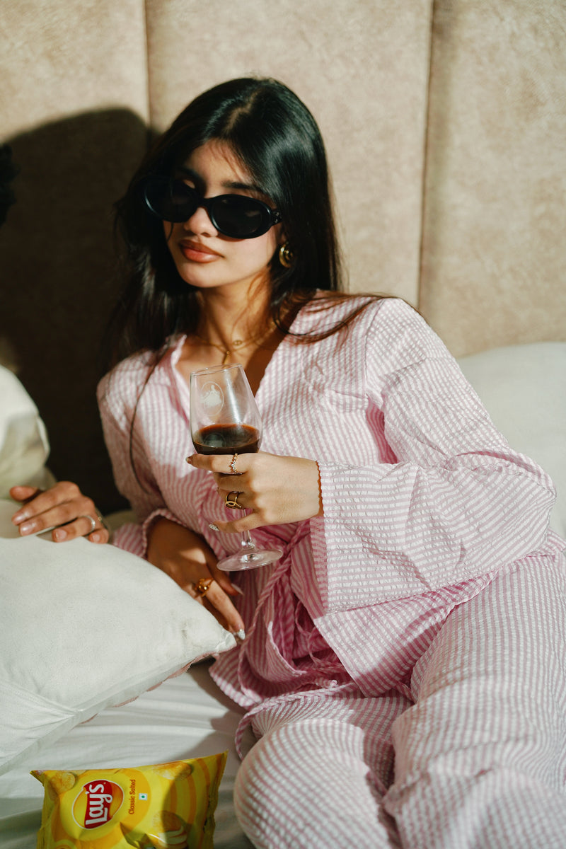 Women's Striped Set (Top + Bottom) - Pink