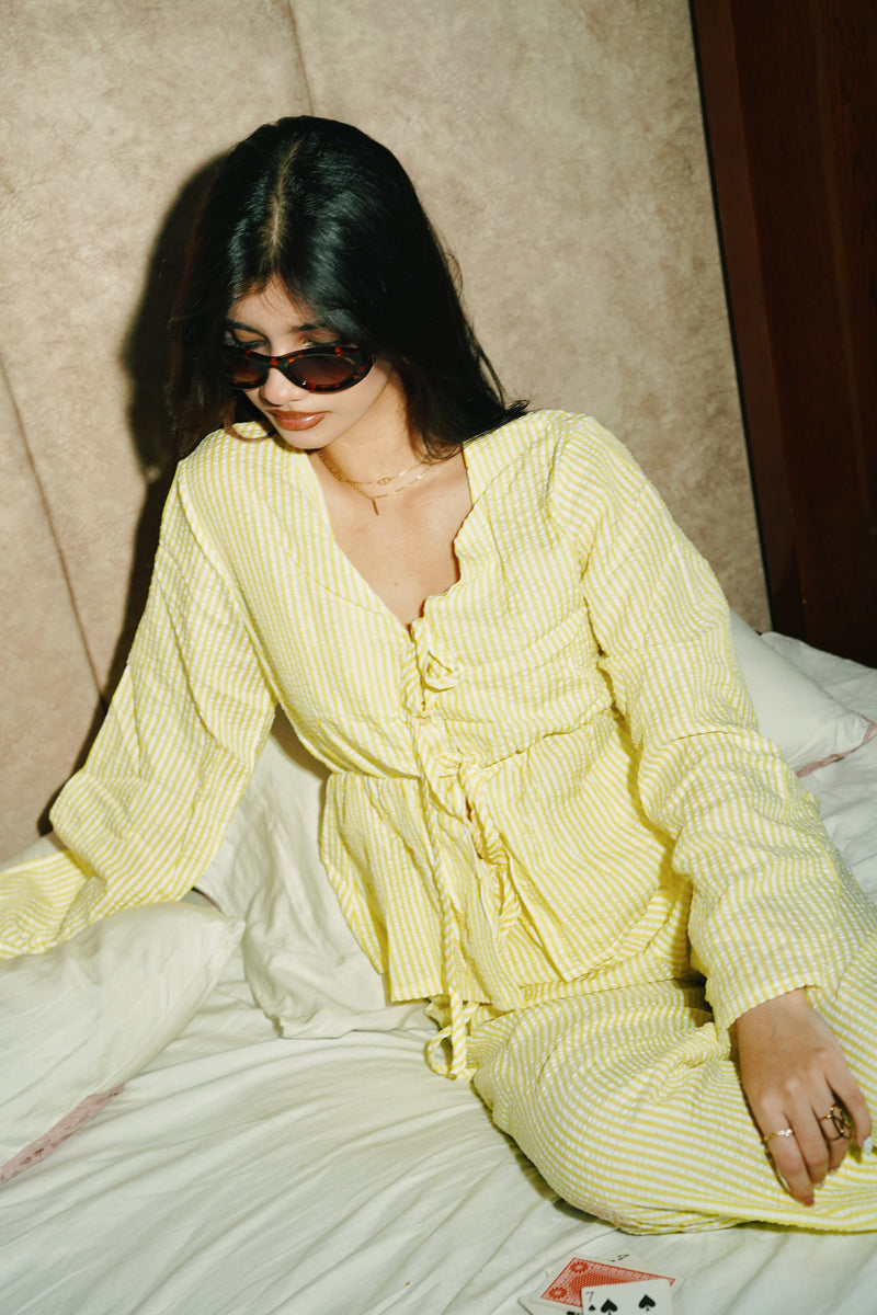Women's Striped Set (Top + Bottom) - Yellow