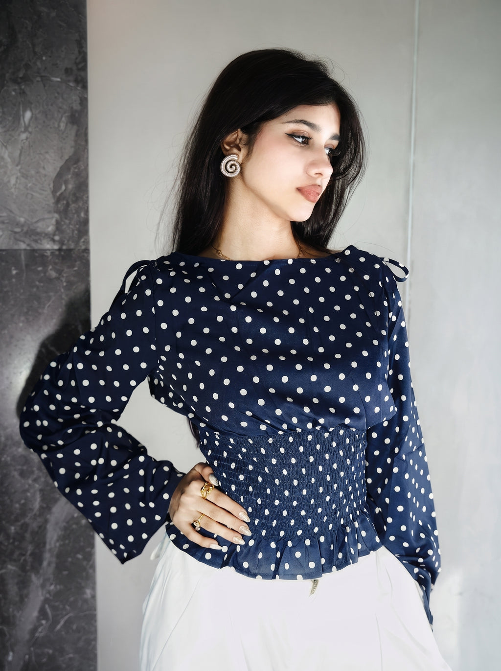 Women’s Polka Dot Top - Navy Blue