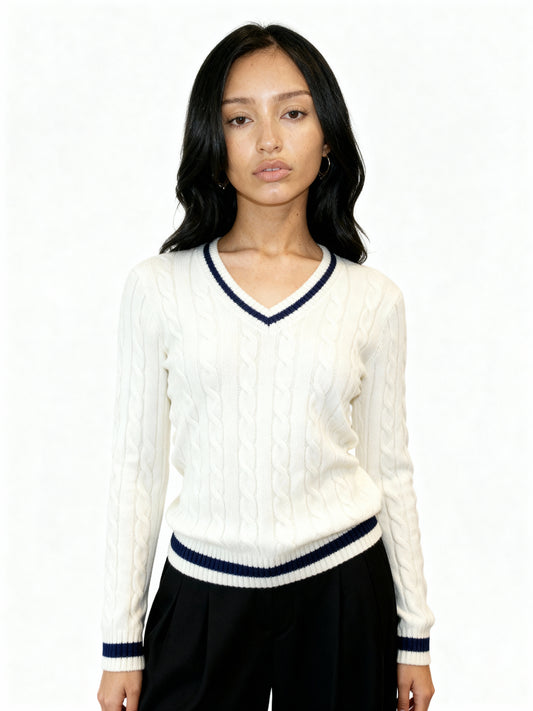 Valeria Women's V-Neck Sweater - White