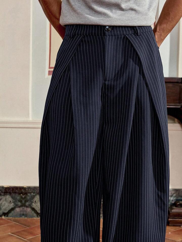 Unisex Prestige Pleated Pinstripe Pant - Striped Navy Blue