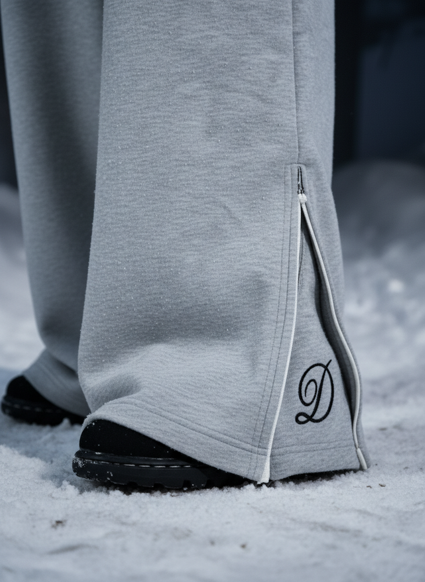 Deco Zip Flared Trousers - Ash - 400GSM