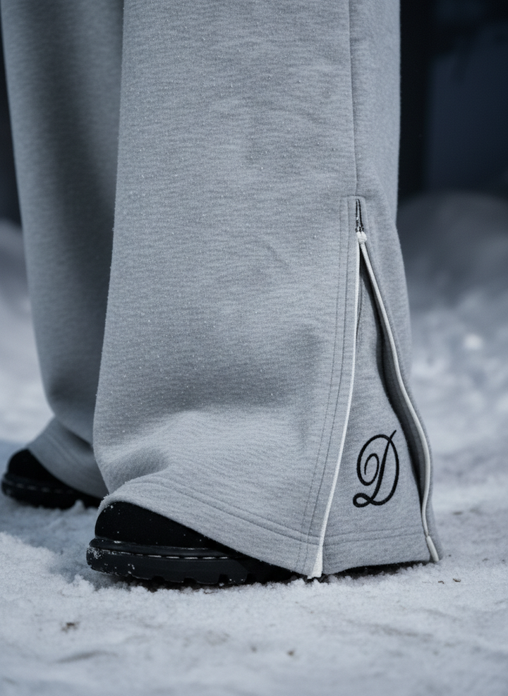 Deco Zip Flared Trousers - Ash - 400GSM