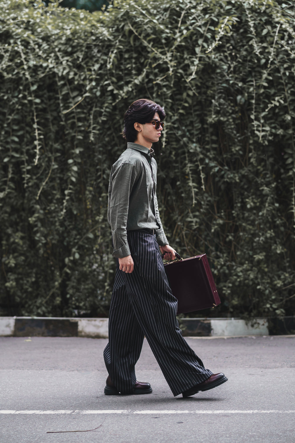 Unisex Prestige Pleated Pinstripe Pant - Striped Black