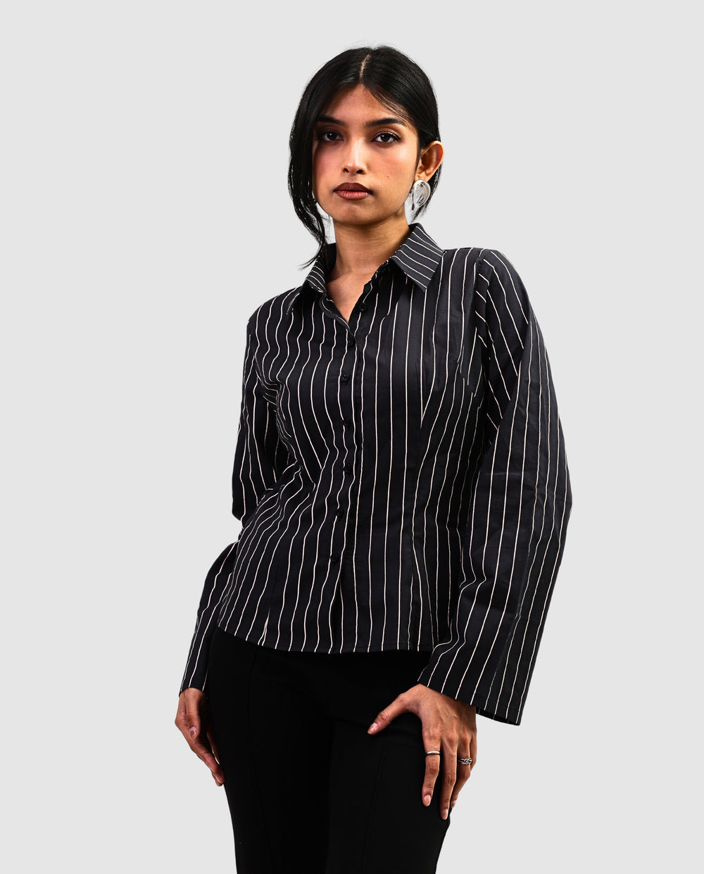 The Riviera Fitted Shirt - Dark Striped Shirt