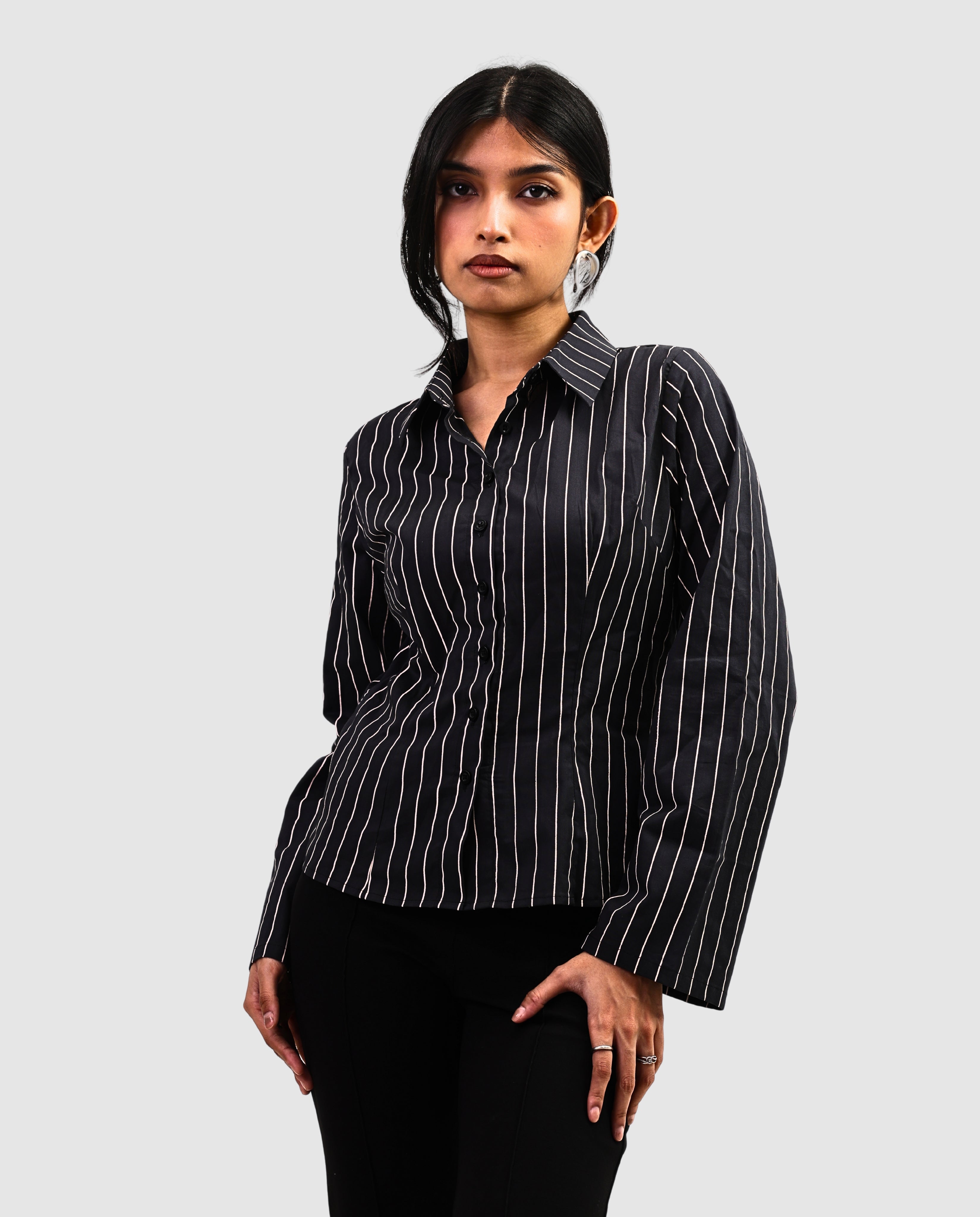 The Riviera Fitted Shirt - Dark Striped Shirt