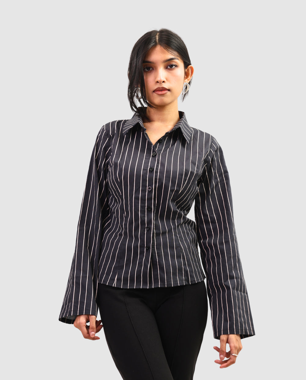 The Riviera Fitted Shirt - Dark Striped Shirt