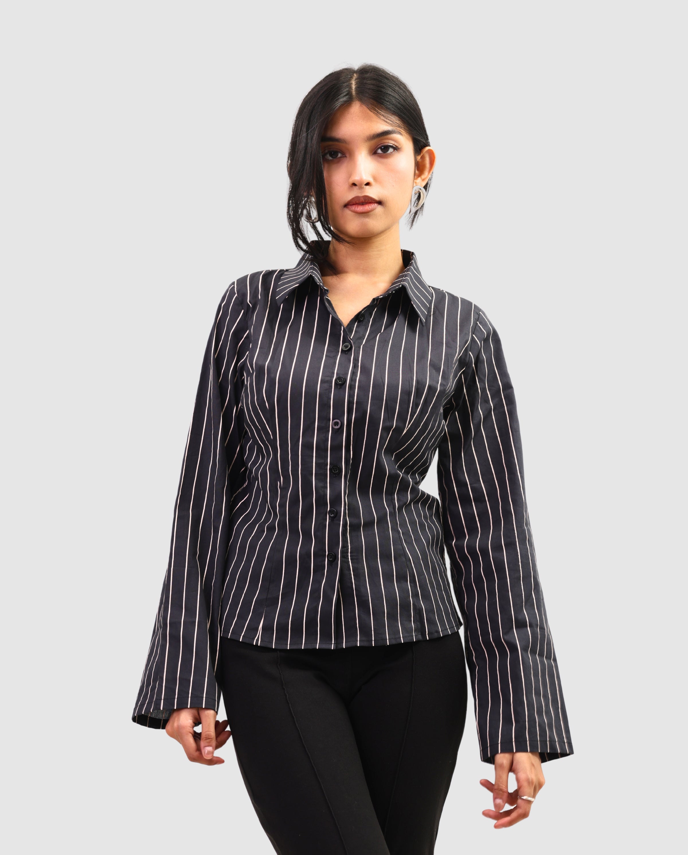 The Riviera Fitted Shirt - Dark Striped Shirt