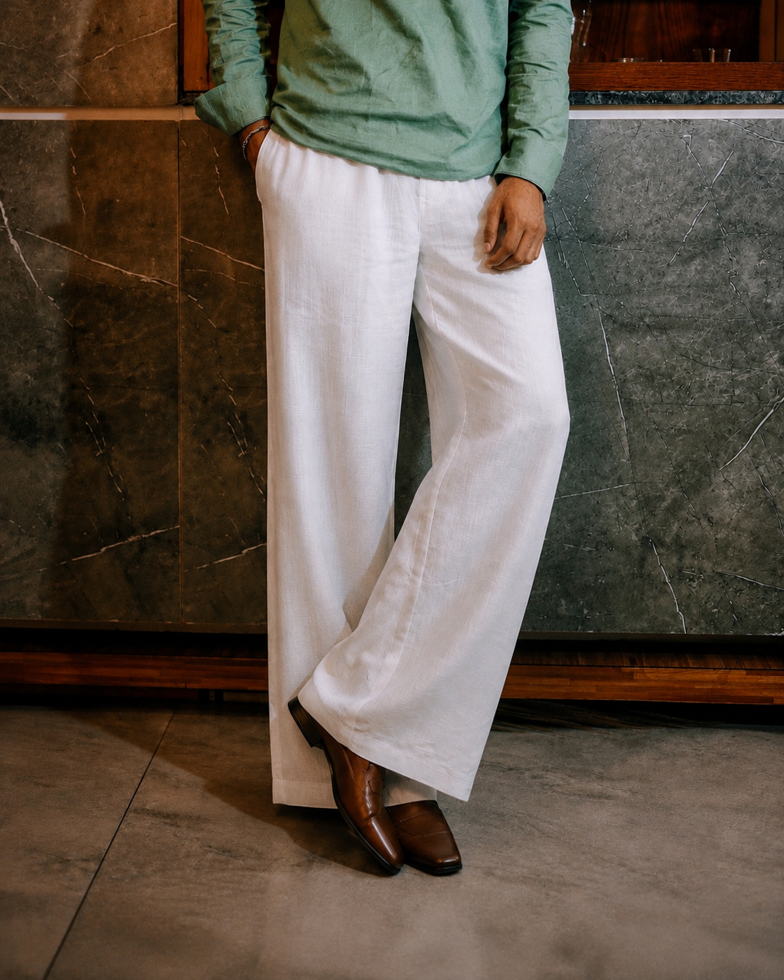Unisex Wide-Legged Linen Pants - White
