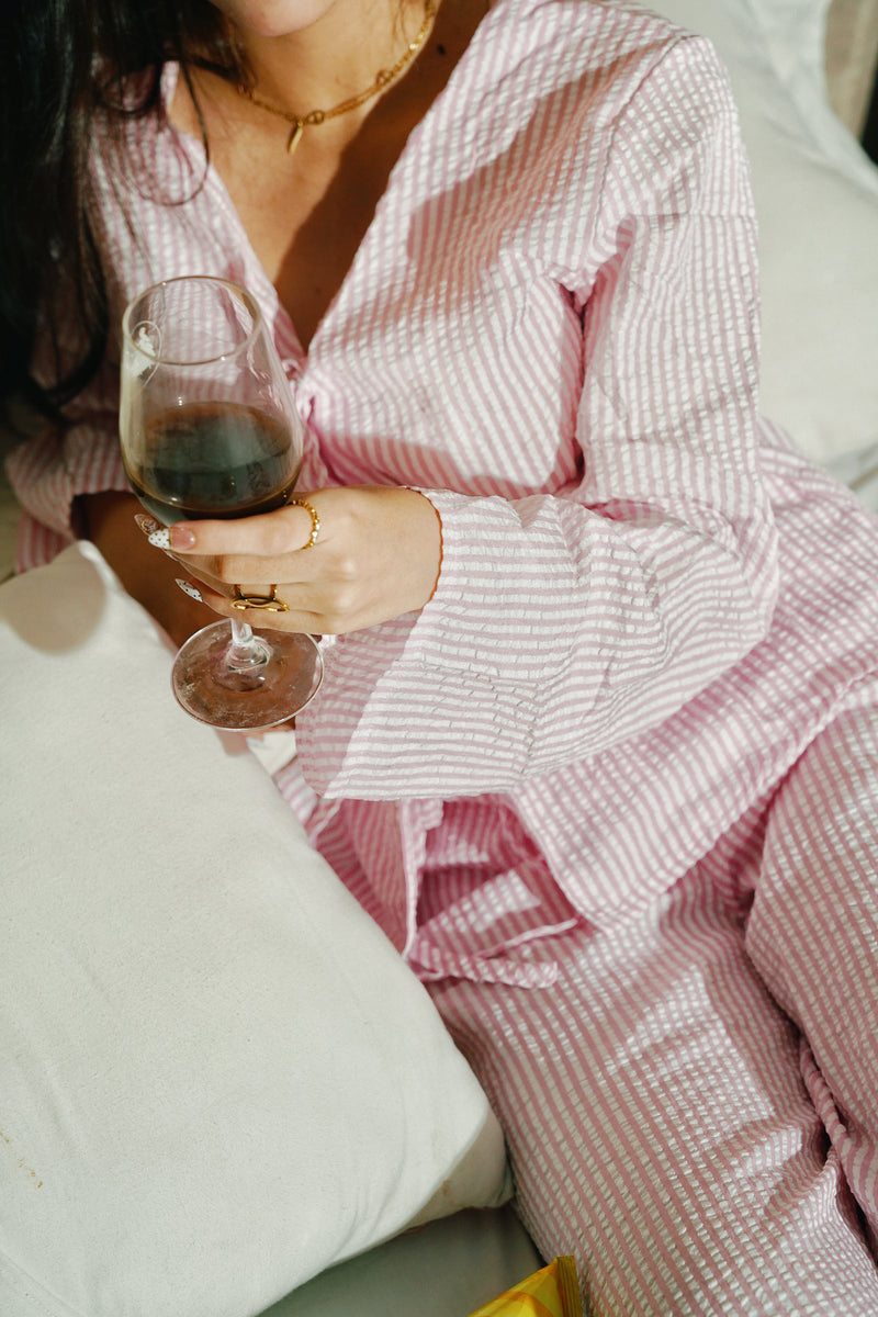 Women's Striped Set (Top + Bottom) - Pink