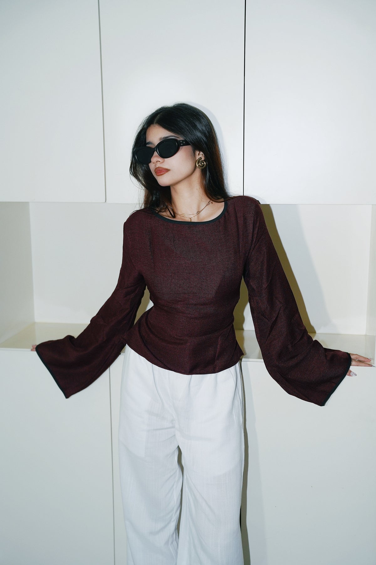 Women’s Flared Sleeve Top - Maroon