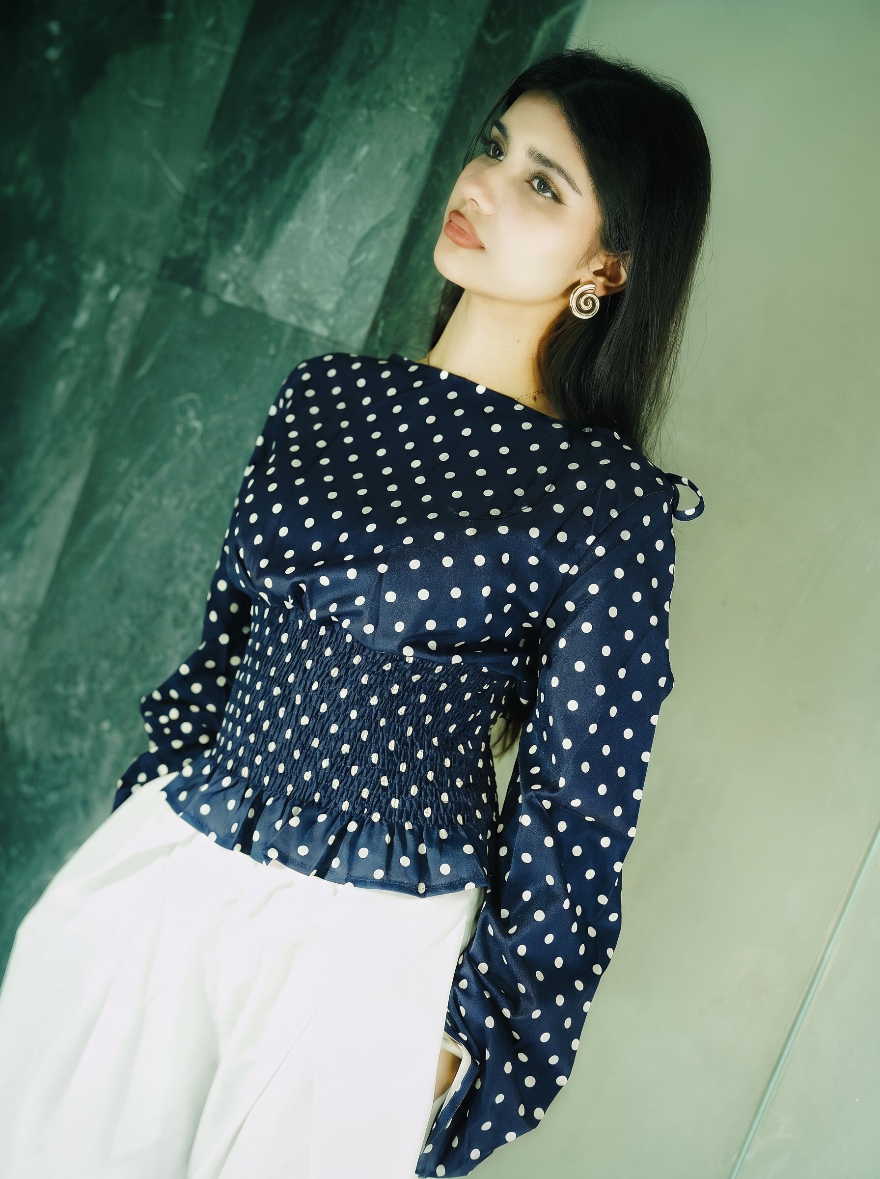 Women’s Polka Dot Top - Navy Blue