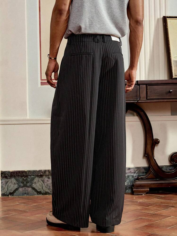 Unisex Prestige Pleated Pinstripe Pant - Striped Black